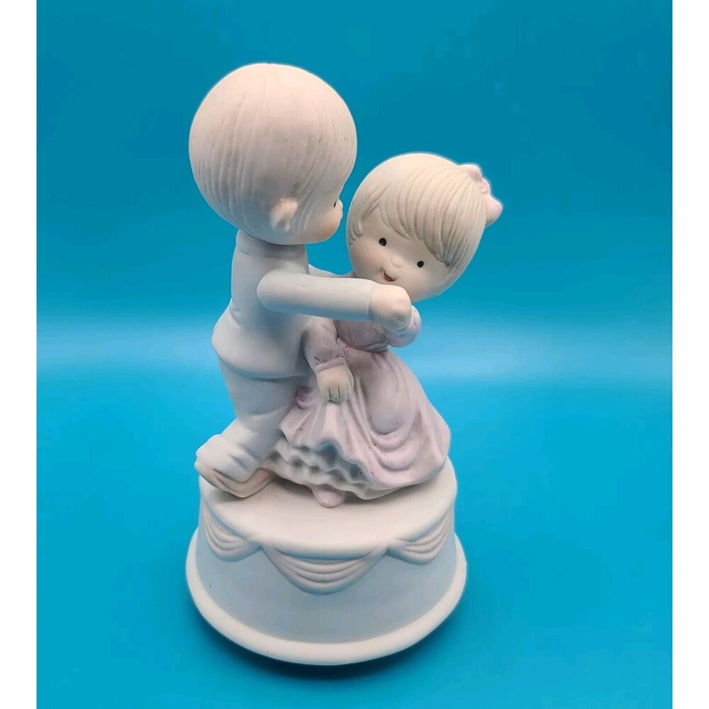 Vintage Bisque Porcelain Music Box Young Couple Dancing